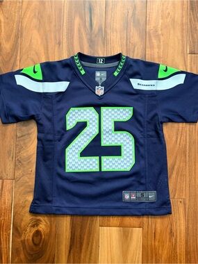 NFL Kids Seahawks Sherman Jersey #25 in Navy and Neon Green